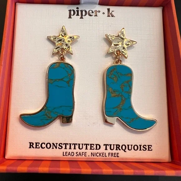 Piper K Turquoise Boot Earrings - Picture 3 of 5